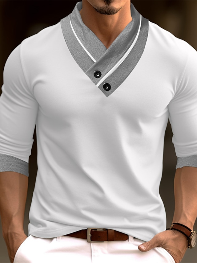  男性用 Tシャツ ティートップ 長袖シャツ カラーブロック Ｖネック ストリート バケーション 長袖 パッチワーク 衣類 ファッション デザイナー ベーシック