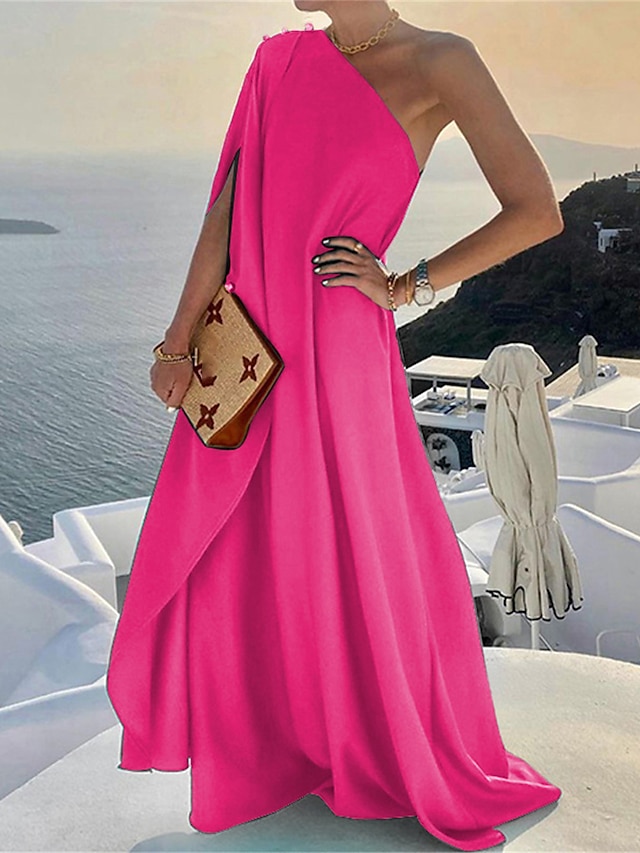  Women's Prom Dress Party Dress Patchwork One Shoulder 3/4 Length Sleeve Vacation Beach Elegant Black Yellow Summer Spring
