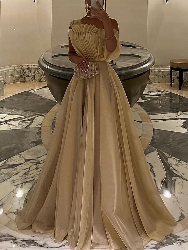  Haine Bal Rochii de bal Elegant Rochie Nuntă Cravată neagră Tren de curte Fără manșon Pe Umăr Organza cu Pliuri 2024