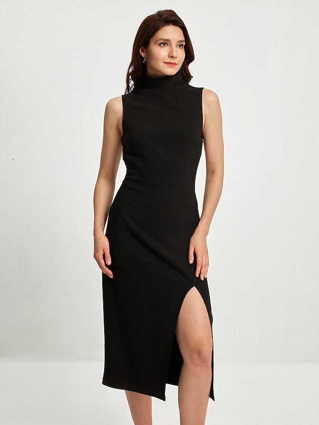 Midi Jurk met V-hals en Hoge Split