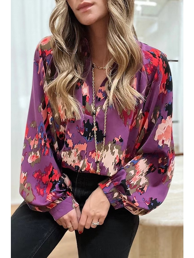  Women's Shirt Blouse Tie Dye Print Casual Fashion Long Sleeve Shirt Collar Pink Spring &  Fall