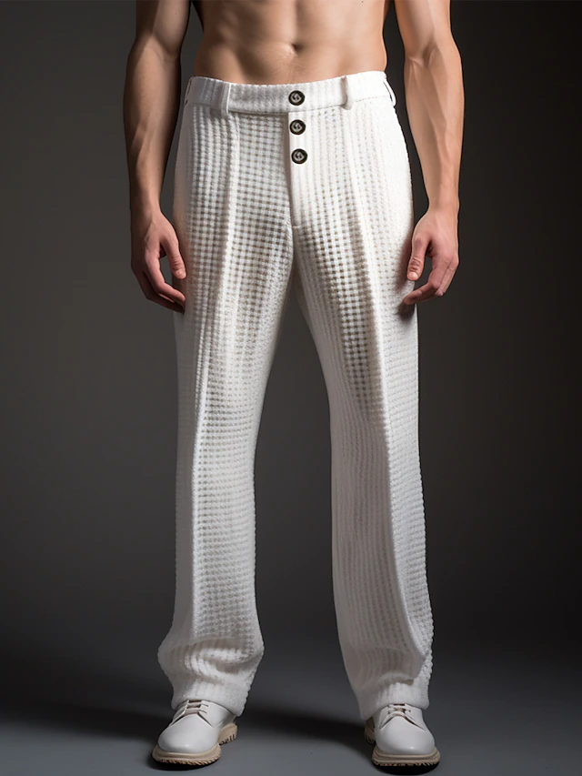 Men's Dress Pants Trousers Slacks Suit Pants Waffle Pants Buttons Front Pocket Straight Leg Plain Comfort Business Daily Holiday Fashion Chic & Modern Black White3