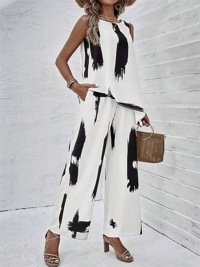 Tank Top & High Waist Buckle Casual Pants Set