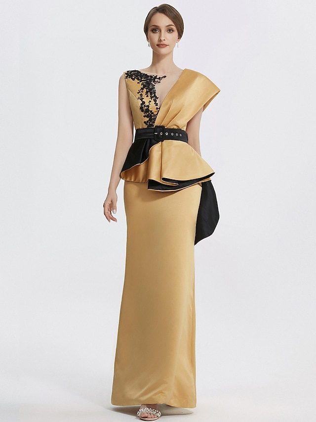  מעטפת \ עמוד שמלות ערב אלגנטית שמלה רשמי עד הריצפה ללא שרוולים עם תכשיטים סאטן עם ריקמה אפליקציות 2024