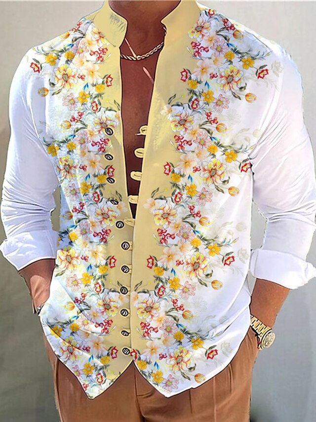 Men's Pink Standard Slim Fit Floral Printed Spread Collar Cotton Casual Shirt
