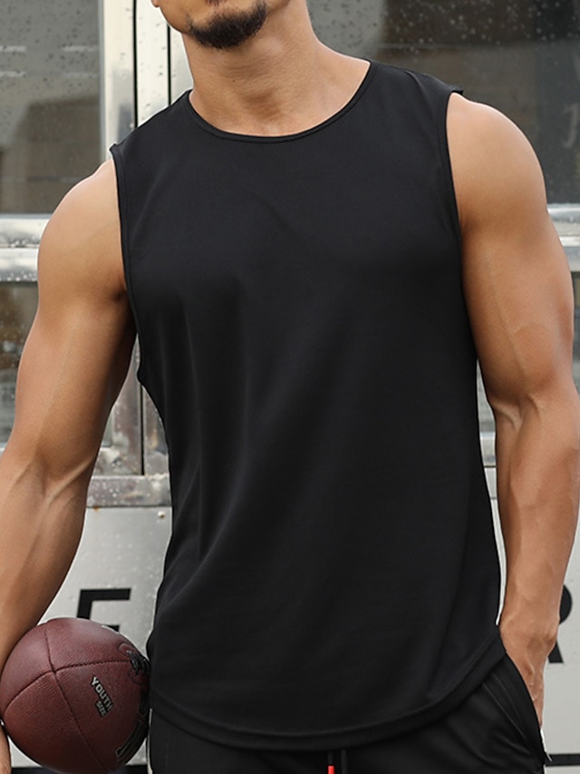  Men's GYM Tank Fitness Tank Basketball Shirt Men Tops Tank Crew Neck Sleeveless Sports & Outdoor Vacation Going out Casual Daily Gym Quick dry Breathable Soft Plain Black White Activewear Fashion