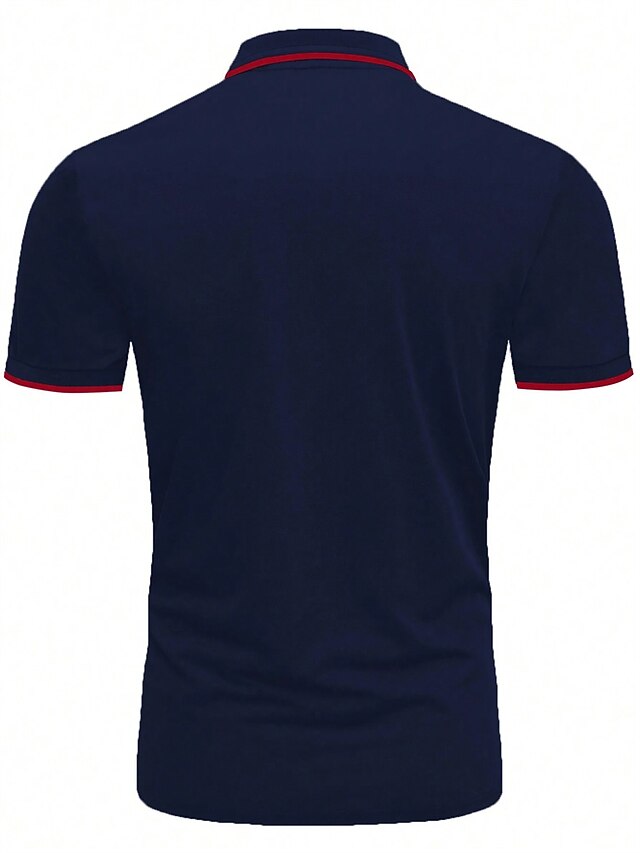 Men's Polo Shirt Button Up Polos Work Business Lapel Short Sleeve