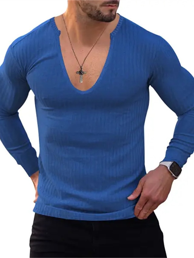  Męskie Podkoszulek Dzianinowa koszulka Koszulka Koszulka z długim rękawem Równina Pit Strip W serek Ulica Urlop Długi rękaw Odzież Moda Designerskie Podstawowy