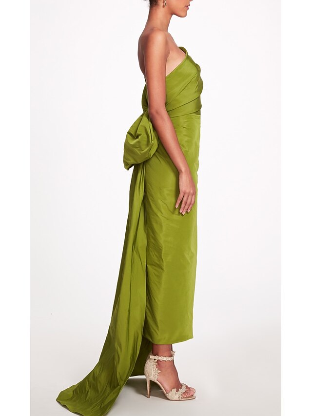 One Shoulder Pleated Sleeveless Sheath Side Slit Evening Formal Gown with Sweep Train main image 0