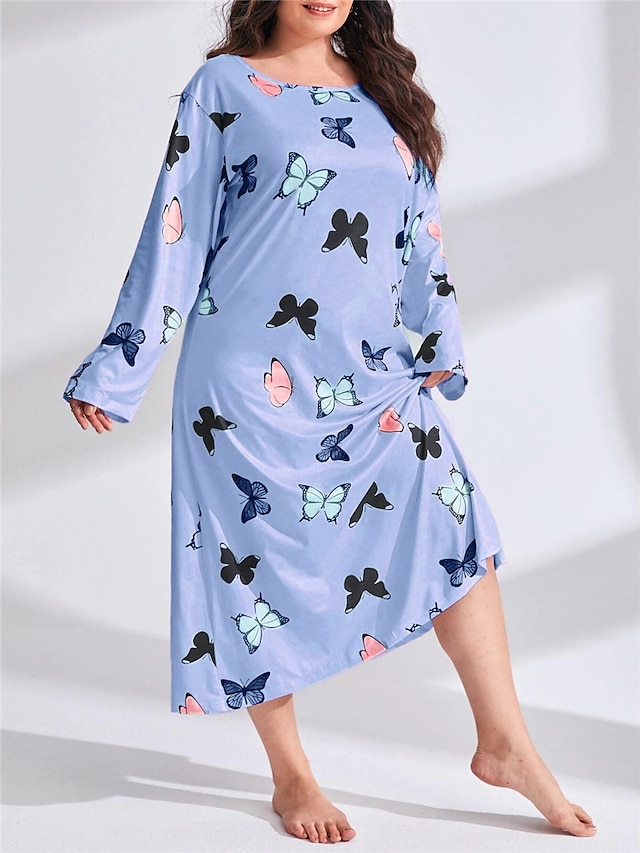  dam plus size alla hjärtans klänning pyjamas nattkläder hjärta fjäril mode ledig hem säng komfort andas crew neck långärmad våren hem outfits