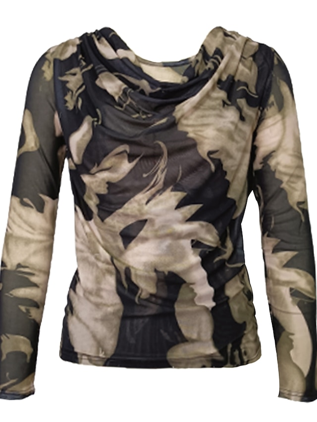  Women's Tunic Tie Dye Print Casual Daily Modern Long Sleeve Pile Neck Brown Spring &  Fall