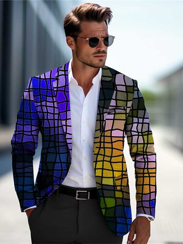  Herr Färgblock Pläd / Rutig Gradient Ramp Långärmad Nedvikt Affär Arbete Klä till Jobbet Utekväll Knappar Mönster Flera fickor