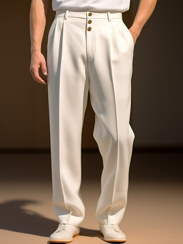  Hombre pantalones de traje Pantalones Pantalones plisados Pantalones de traje Cremallera Botón Bolsillo Plano Comodidad Transpirable Exterior Diario Noche Moda Casual Negro Blanco