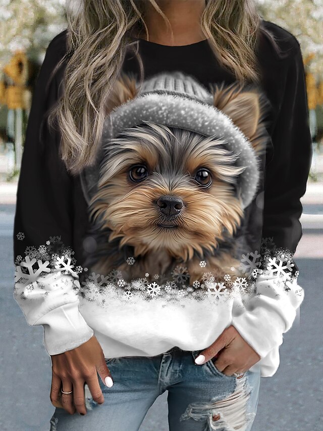  Damen Sweatshirt Pullover Hund Casual Sports Active Sportswear Rundhals Langarmshirt Mikroelastisch Herbst&Winterkomfort, atmungsaktives, weiches Gewebe