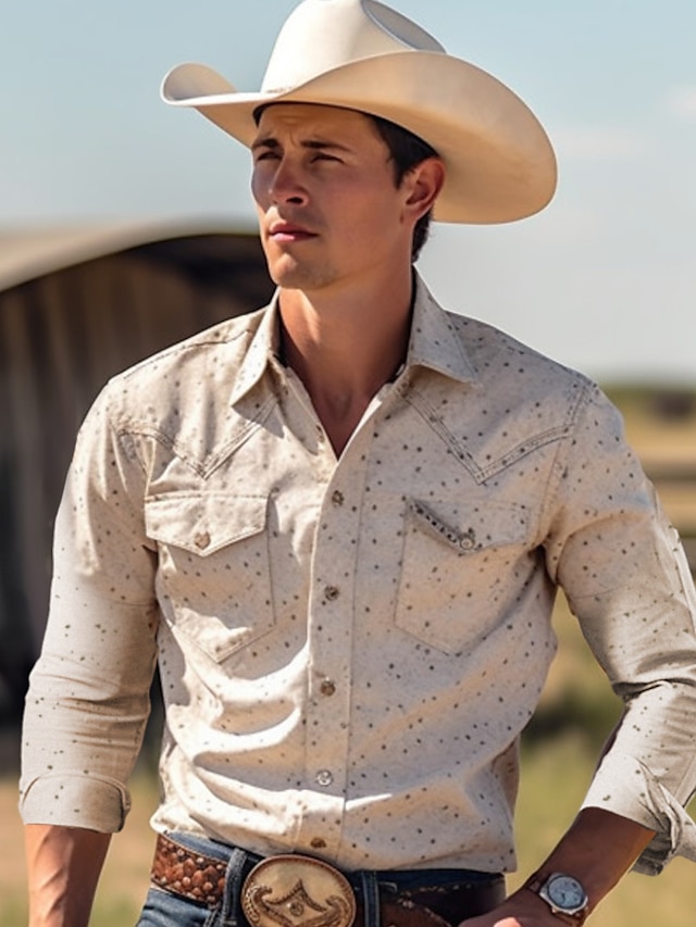  Herre Skjorte Western skjorte Grafiske tryk Cowboy Aftæpning Hvid Gade Afslappet Kortærmet Trykt mønster Knap ned Tøj Sport Mode Gade Designer