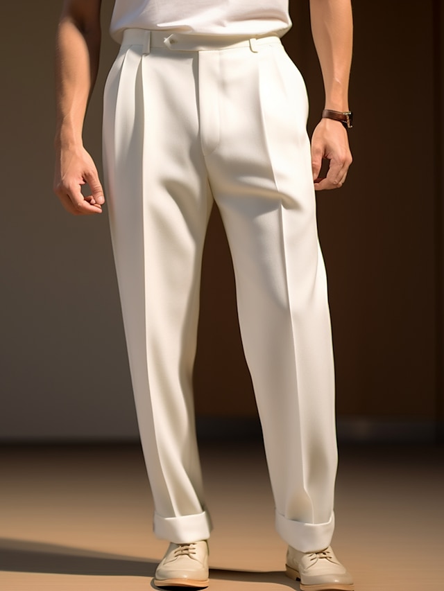  Hombre pantalones de traje Pantalones Pantalones plisados Pantalones de traje Cremallera Botón Bolsillo Plano Comodidad Transpirable Exterior Diario Noche Moda Casual Negro Blanco