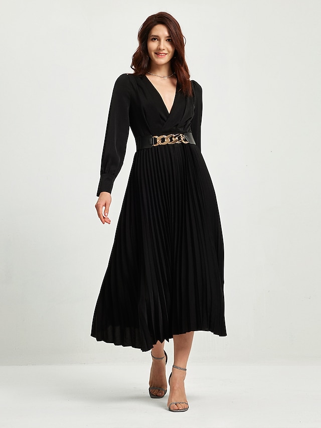  Satin Pleated Belted Maxi Dress