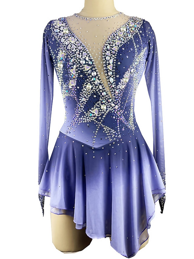  Vestido de patinaje artístico Mujer Chica Patinaje Sobre Hielo Vestidos Accesorios Plata Malla Licra Alta elasticidad Entrenamiento Competición Ropa de Patinaje Hecho a mano Retazos Cristal / Strass