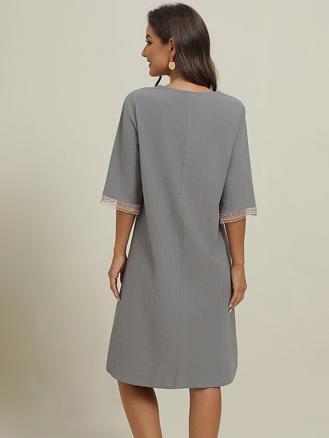 Women's Cotton Linen Dress Casual Dress Shift Dress Midi Dress Cotton