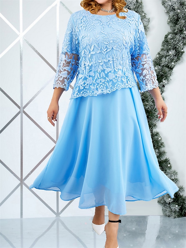  Γυναικεία Μεγάλα Μεγέθη Καμπύλη Φόρεμα για πάρτυ Χειμερινό φόρεμα Φόρεμα Συμπαγές Χρώμα Μακρύ Φόρεμα Μάξι Φόρεμα 3/4 Μήκος Μανικιού Δαντέλα Σουρωτά Στρογγυλή Ψηλή Λαιμόκοψη Κομψό Πάρτι