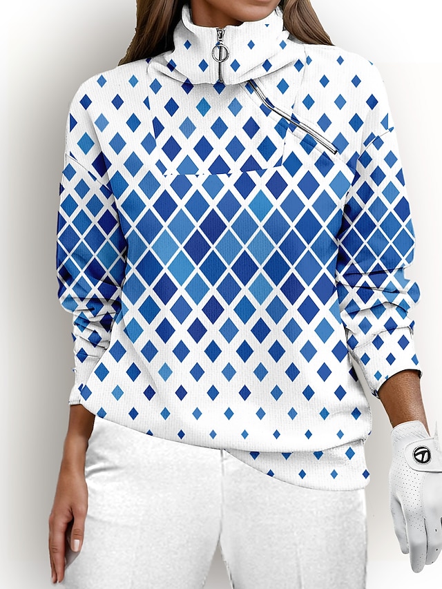  Жен. Толстовка пуловера Синий Длинный рукав Сохраняет тепло Верхняя часть Женская одежда для гольфа Одежда Одежда Одежда