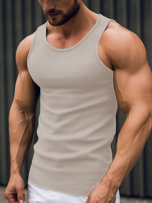 Men's Tank Top Vest Top Undershirt Sleeveless Shirt Ribbed Knit tee Plain Crew Neck Outdoor