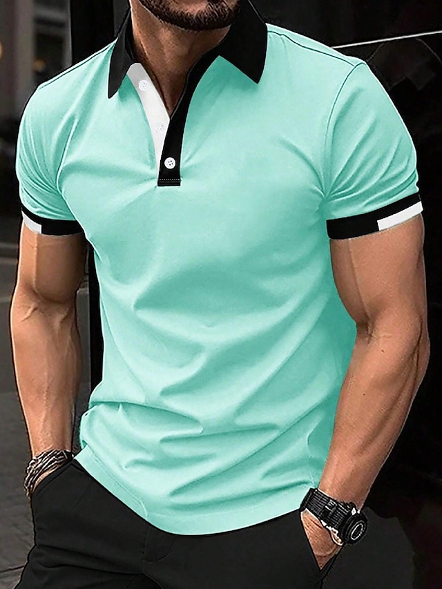  Hombre Polos con botones Camiseta de golf Casual Festivos Cuello polo acanalado Manga Corta Moda Básico Color sólido Retazos Verano Ajuste regular Negro Blanco Rojo Azul Piscina Marrón Verde Polos