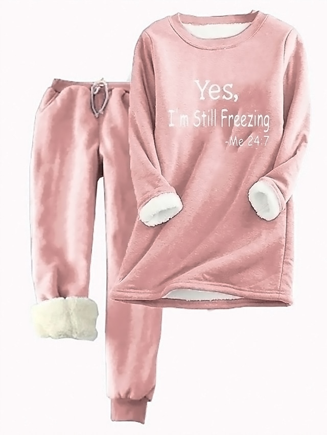  Women's Warm Daily Tracksuit Pants Sets Sweatshirt Joggers Pants Trousers Long Sleeve Round Neck Letter Drawstring Print Casual Daily Pink Red Blue Fall & Winter Regular Fit