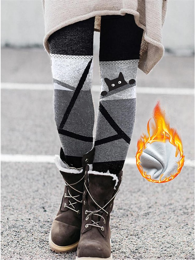  naisten fleecevuoratut leggingsit lämpimät täyspitkät talvi legginsit print korkea elastisuus keskivyötärö muotisukkahousut halloween kuva väri 21 kuvan väri 34 s m talvi