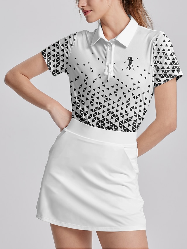 Women's Golf Polo Shirt White Short Sleeve Sun Protection Top Ladies