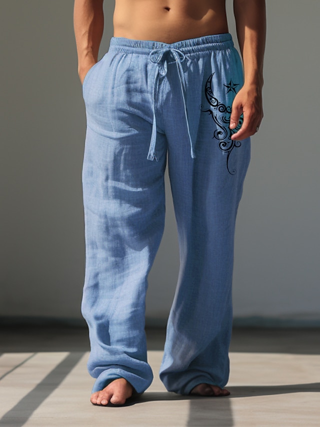  Homme Graphique Etoile Totem Pantalons en Lin Pantalons Pantalons Amples Taille Moyenne Occasionnel Vacances Tenue quotidienne Sortir Printemps Automne Noir Bleu Vert