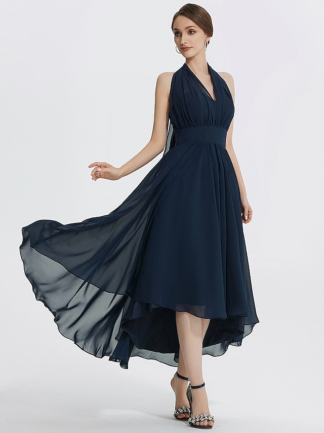  A-Line Cocktail Dresses Elegant Dress Wedding Guest Tea Length Short Sleeve Off Shoulder Convertible Chiffon with Ruched 2024