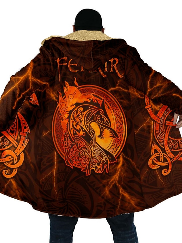  Herren Drache Totem Wintermantel Fleecejacke Mantel Thermowarm Abstrakt Gotisch Alltagskleidung Ausgehen Tasche Druck Herbst Winter Mit Kapuze Langarm Gelb Blau Orange