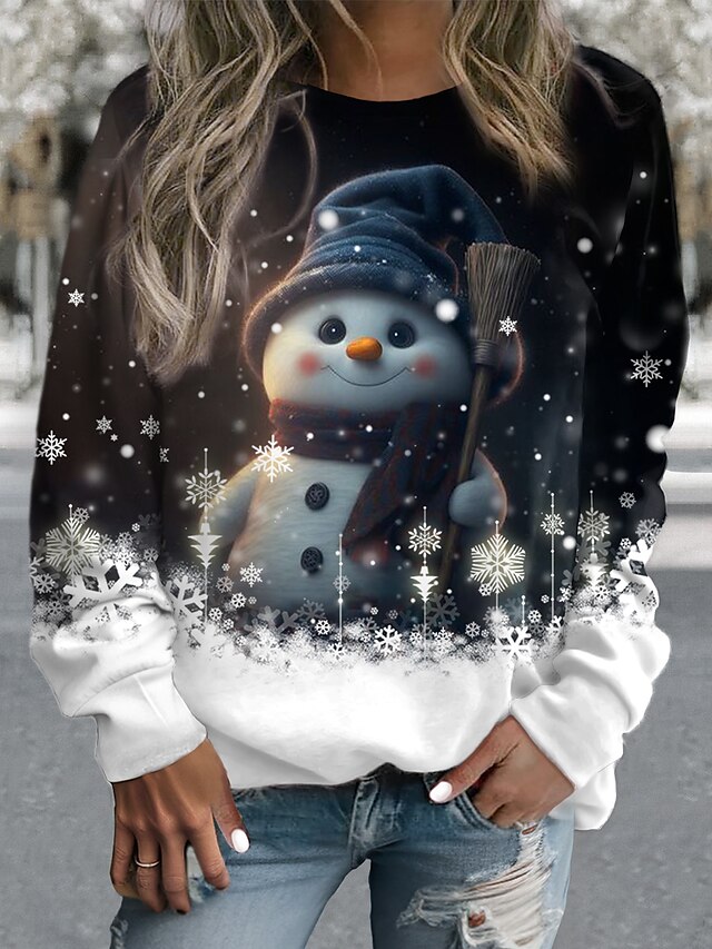 Dames Stoppen Kerst sweatshirt Sneeuwpop Sneeuwvlok  Casual Sport Afdrukken Zwart Sportkleding Festival Ronde hals Lange mouw Bovenkleding Micro-elastisch Herfst winter