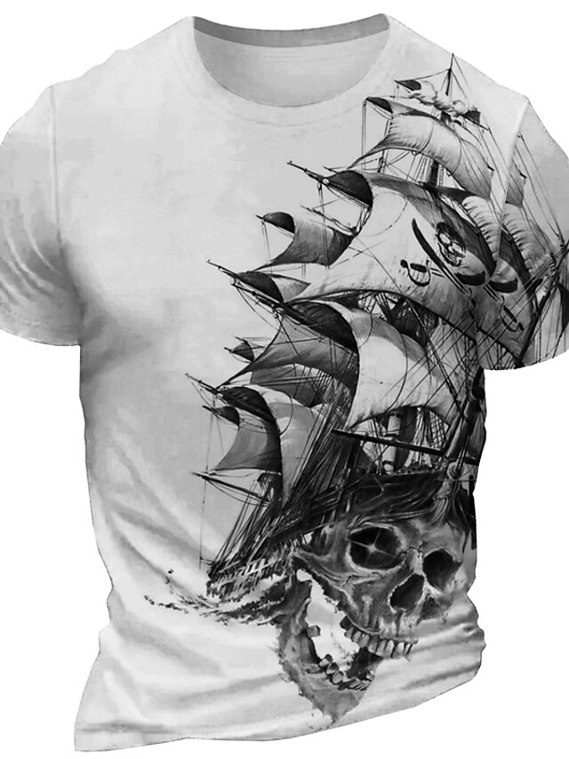 Graphic Calavera Velero Diario Design Retro Antiguo Hombre Impresión 3d Camiseta Deporte 0780