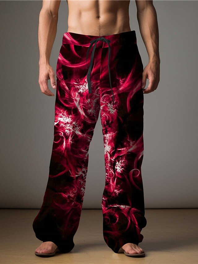  Vlam Abstract Voor heren 3D-afdrukken Broeken Buiten Alledaagse kleding Streetwear Polyester Meerblauw Geel Rood S M L Middelhoge taille Elasticiteit Broek