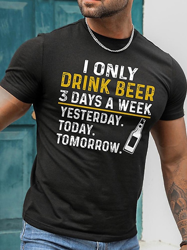  je ne bois que 3 jours par semaine chemises de bière t-shirt en coton graphique pour hommes chemise de sport classique à manches courtes t-shirt confortable sport vacances en plein air vêtements de
