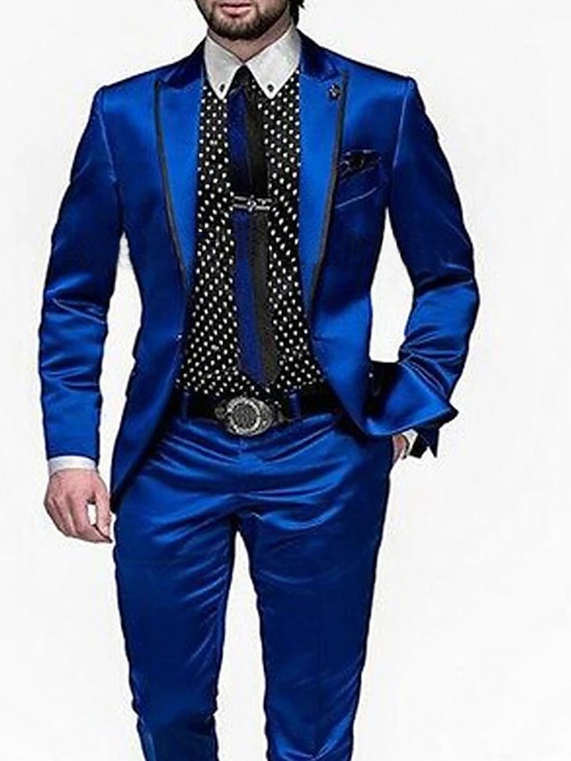  Royal Blue Men's Wedding Party Suits Solid Colored 2 Piece Tailored Fit Single Breasted One-button 2024