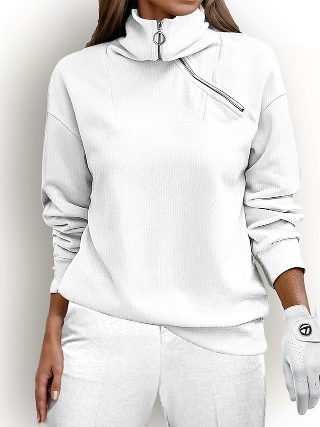  Women's Golf Pullover Sweatshirt White Long Sleeve Thermal Warm Top Ladies Golf Attire Clothes Outfits Wear Apparel