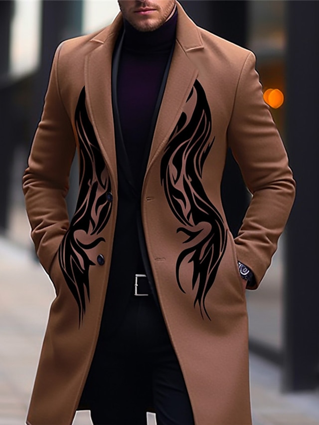  Symbol Vintage Business Men's Coat Work Wear to work Going out Fall & Winter Turndown Long Sleeve Ginger Purple khaki S M L Polyester Weaving Jacket