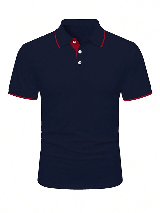 Men's Polo Shirt Button Up Polos Work Business Lapel Short Sleeve