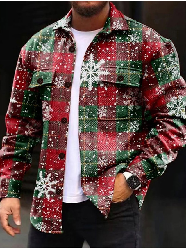  paidat ruudullinen lumihiutale casual miesten paita paita takki shacket ulkona street fall& talvi yökuntoon pitkähihainen vihreä s m l