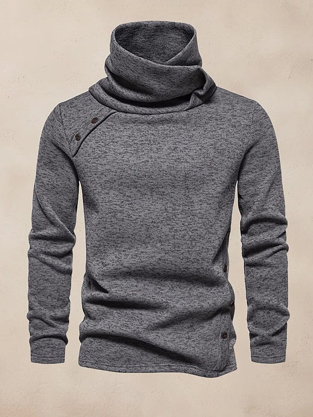 Men's T Shirt Tee Top Long Sleeve Shirt Long Sleeve Turtleneck Spring &  Fall Plain Fashion Designer Basic Buttons Vacation Street Going out Gray Top Tee for Men2