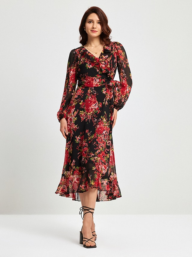  robe longue en mousseline à imprimé floral et taille ajustable