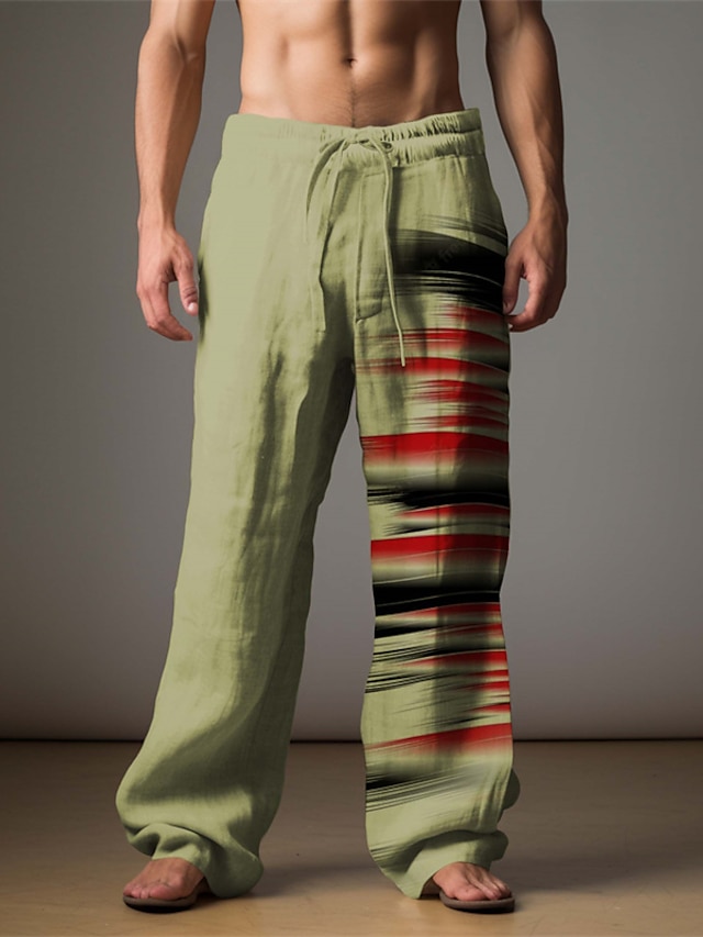  Men's Vintage Color Block Linen Pants Pants Trousers Mid Waist Outdoor Daily Wear Streetwear Fall & Winter Regular Fit