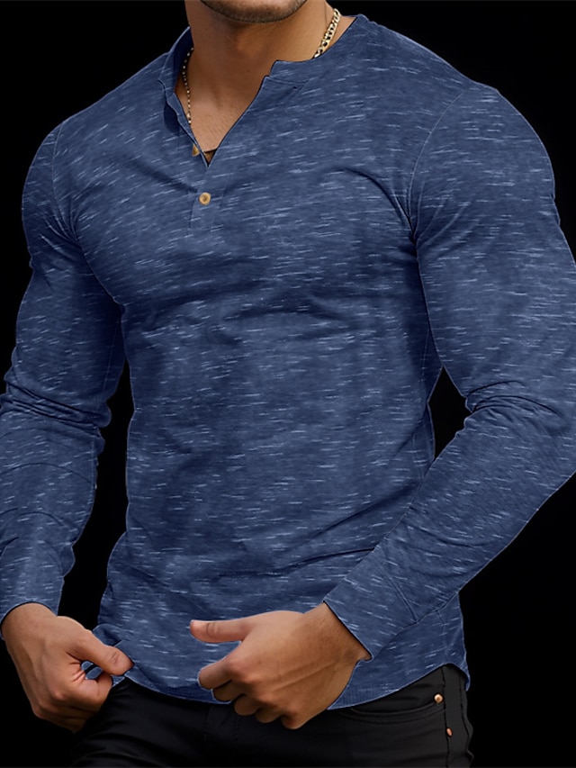  Per uomo maglietta Camicia Henley T-shirt Maglia a maniche lunghe Liscio Henley Strada Da mare Manica lunga Abbigliamento Di tendenza Originale Essenziale