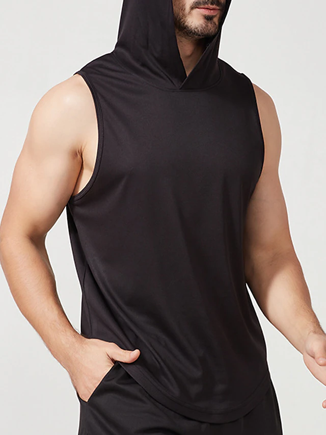 Men's Tank Top Gym Sleeveless Hoodie Hooded Sleeveless Sports & Outdoor Vacation Going out Casual Daily Gym Quick dry Breathable Soft Plain Black White Activewear Fashion Sport 13