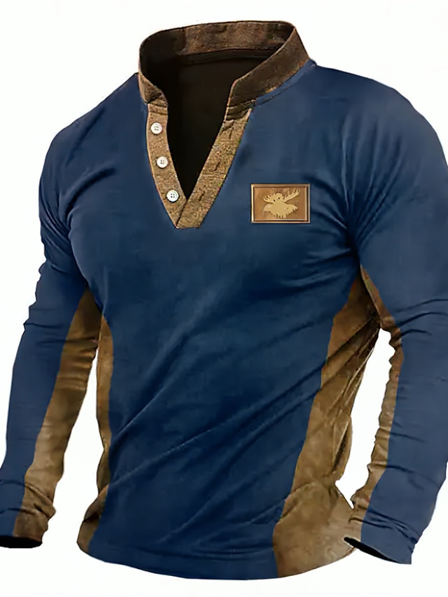 Men's T shirt Tee Henley Shirt Tee Top Long Sleeve Shirt Color Block ...
