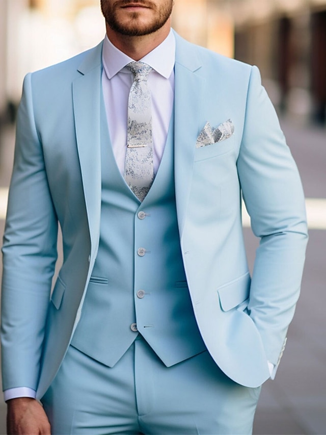  أسود عنابي أزرق سماوي ملك الرجال زفاف بدلة لون سادة 3 قطعة مجموعة يوميا الأعمال التجارية قالب مثالي زر واحد برستد 2024