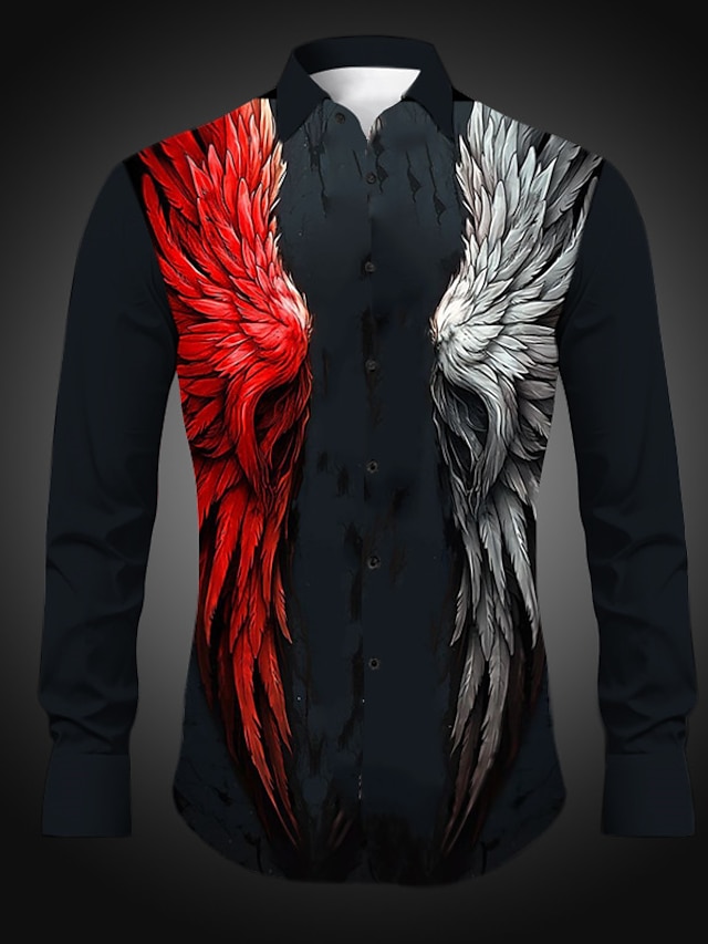  Homme Ailes Chemise Chemise Western manche longue Abstrait Gothique Usage quotidien Sortie Printemps été Col rabattu Imprimer Bouton bas Jaune Rouge Violet